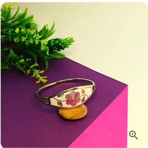 Floral Pink and silver  Bangle Bracelet